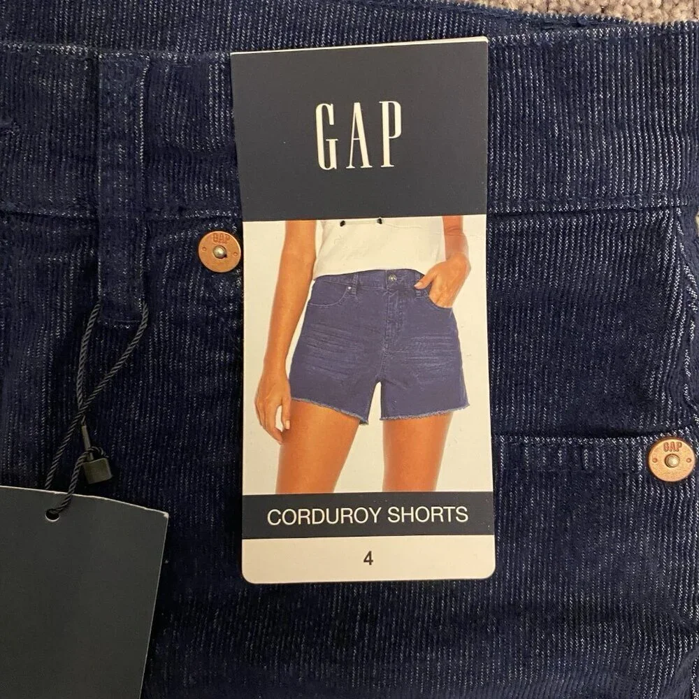 GAP Women's Corduroy Shorts 4 inch Blue Raw Edge Hem Cut Off Size 4 - NWT $49.95